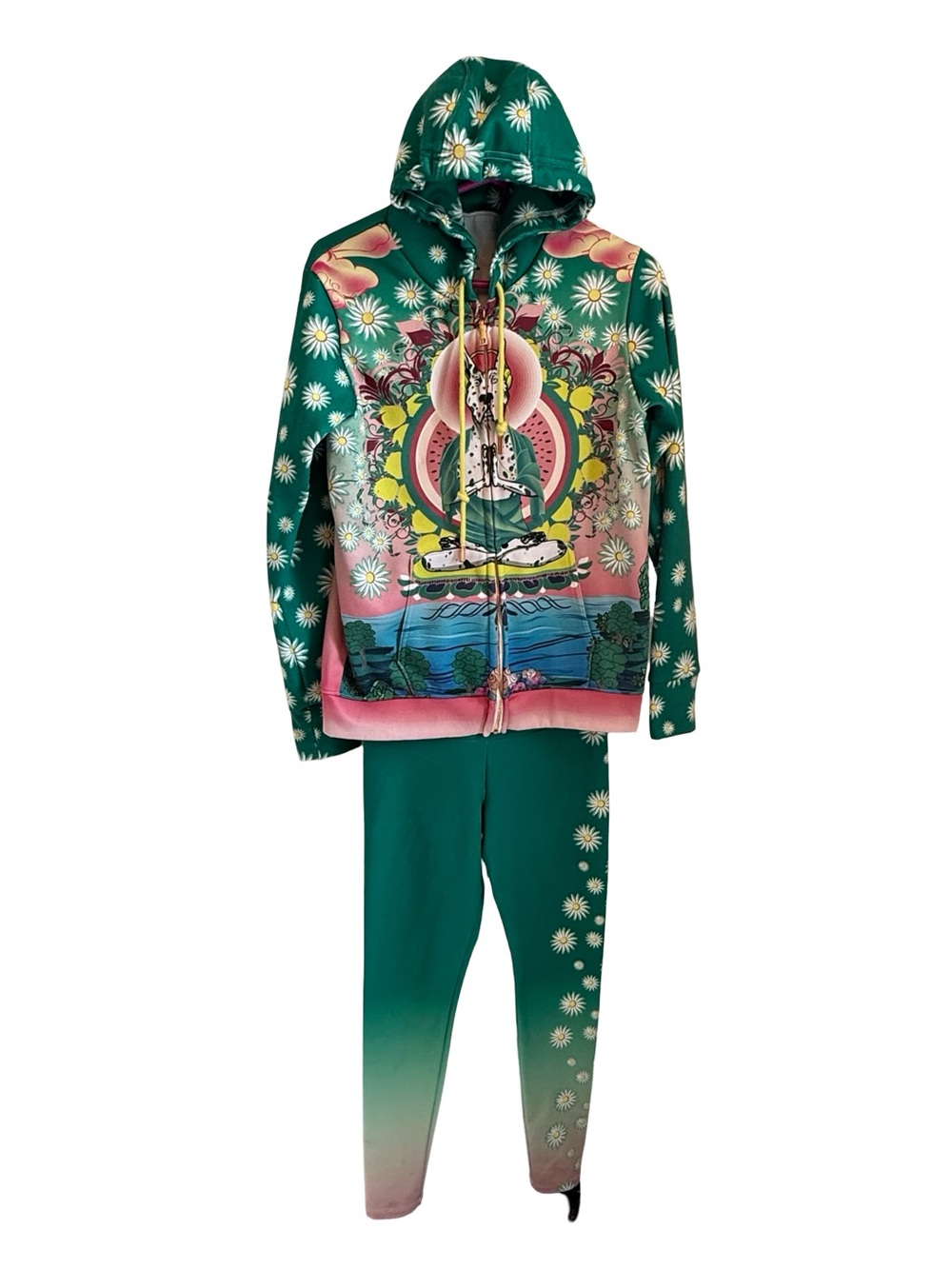 Hound & House Floral Daisy Ombre Hoodie Leggings Set Women’s Medium Athleisure